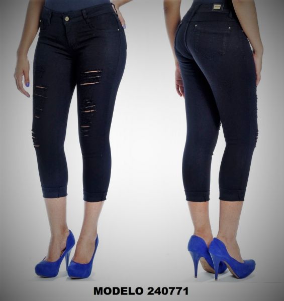 Calça Jeans Feminina Cropped Preta Sawary Promoção Elastano 240771